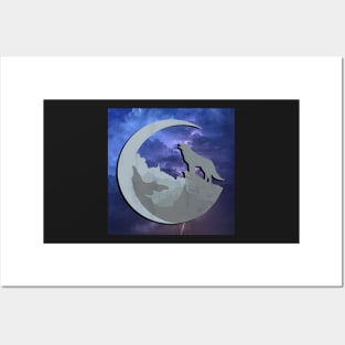 Wolf Howling: Stormy night Graphic Art Wolves Design Spiritual Gifts Posters and Art